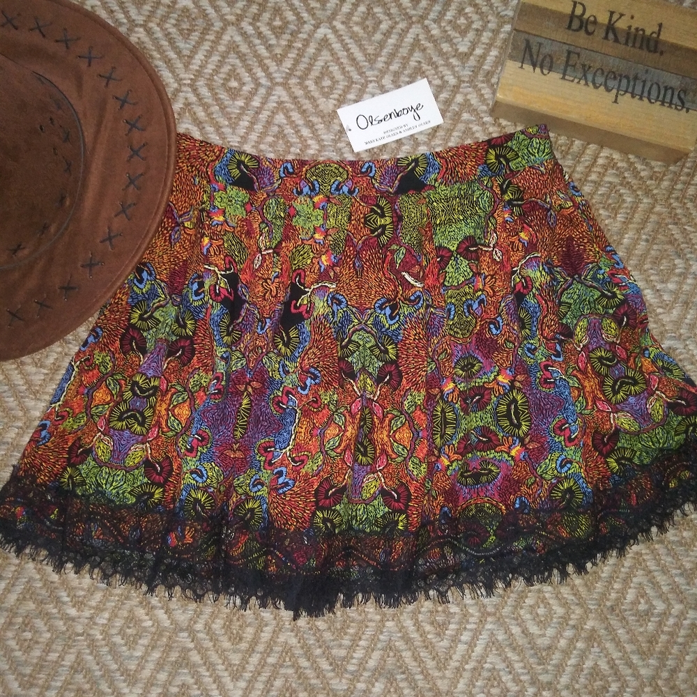 Nwt Olsenboye Mini Bohemian Skirt Lace